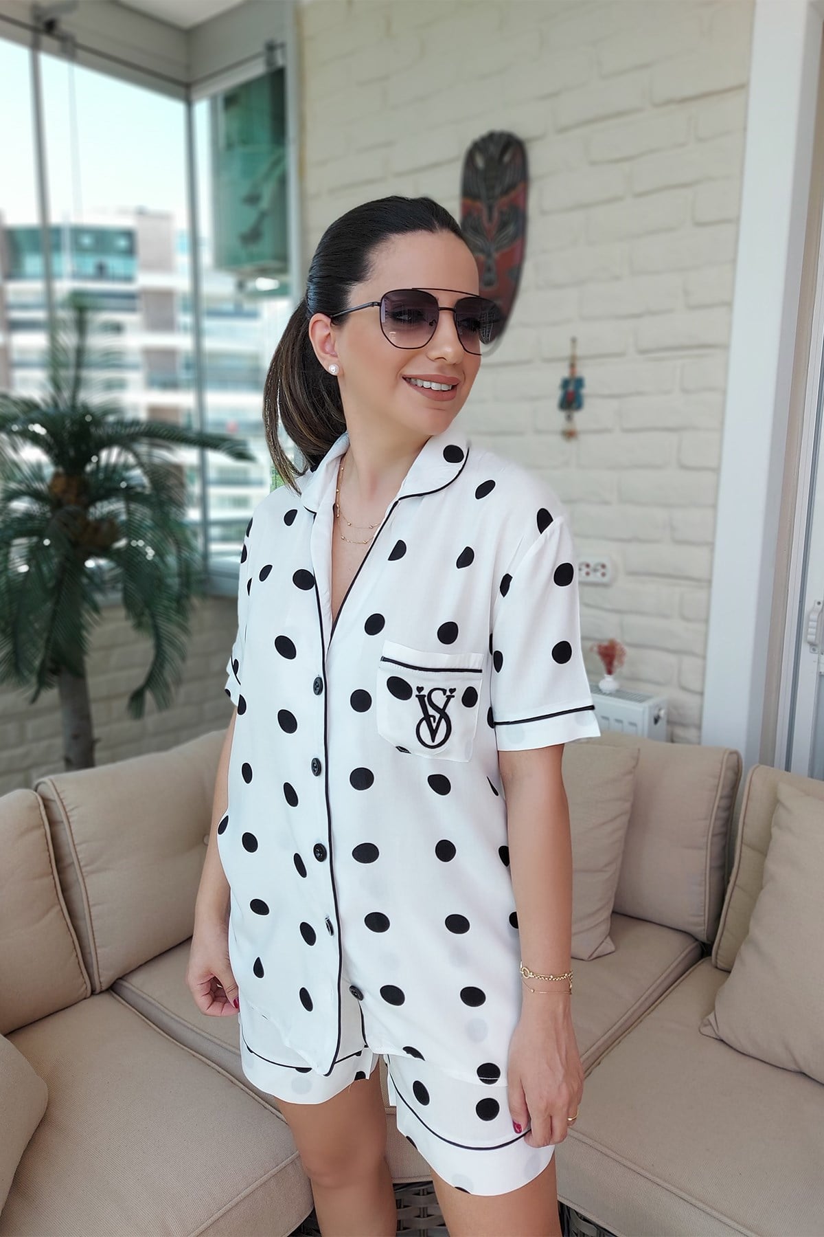 Siyah Puantiyeli Pijama Takımı