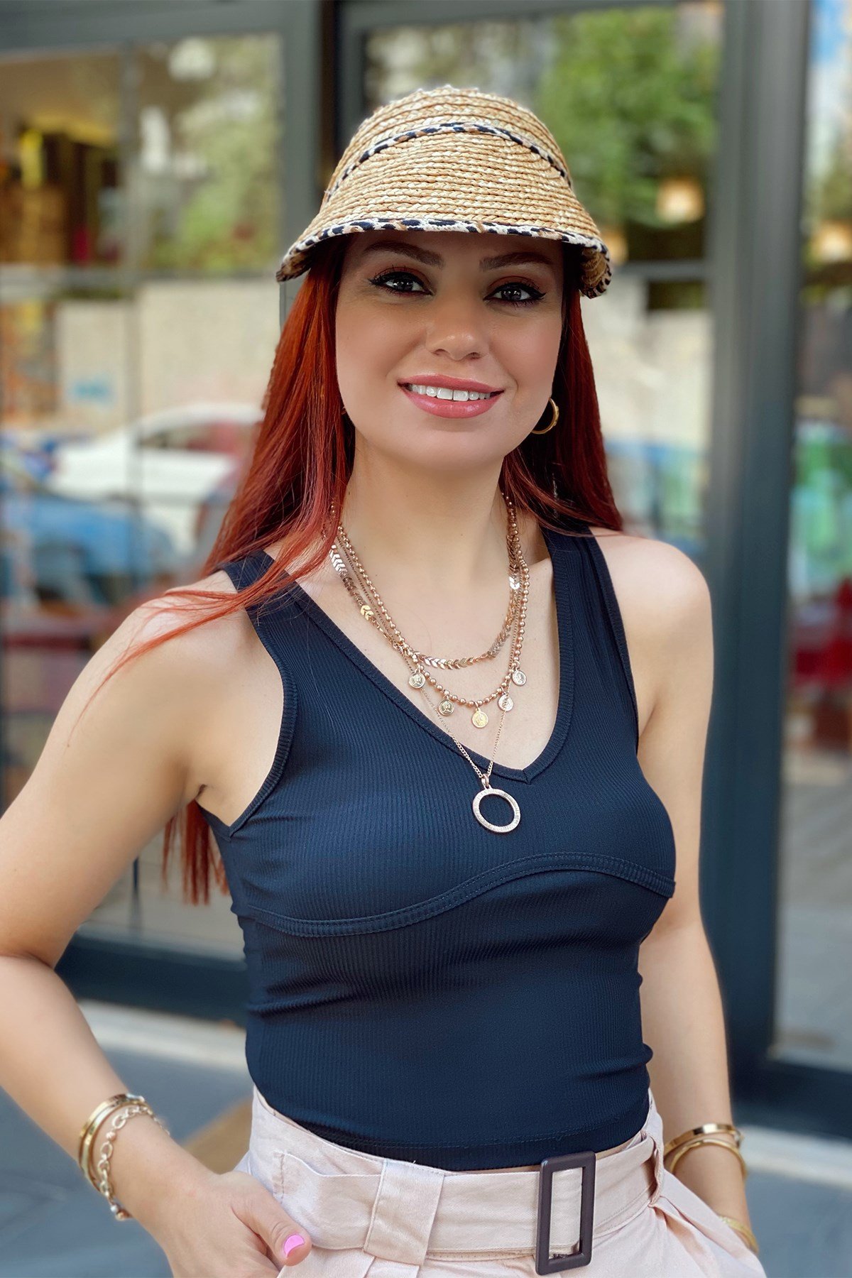 Siyah Renk Fitilli V Yaka Bluz