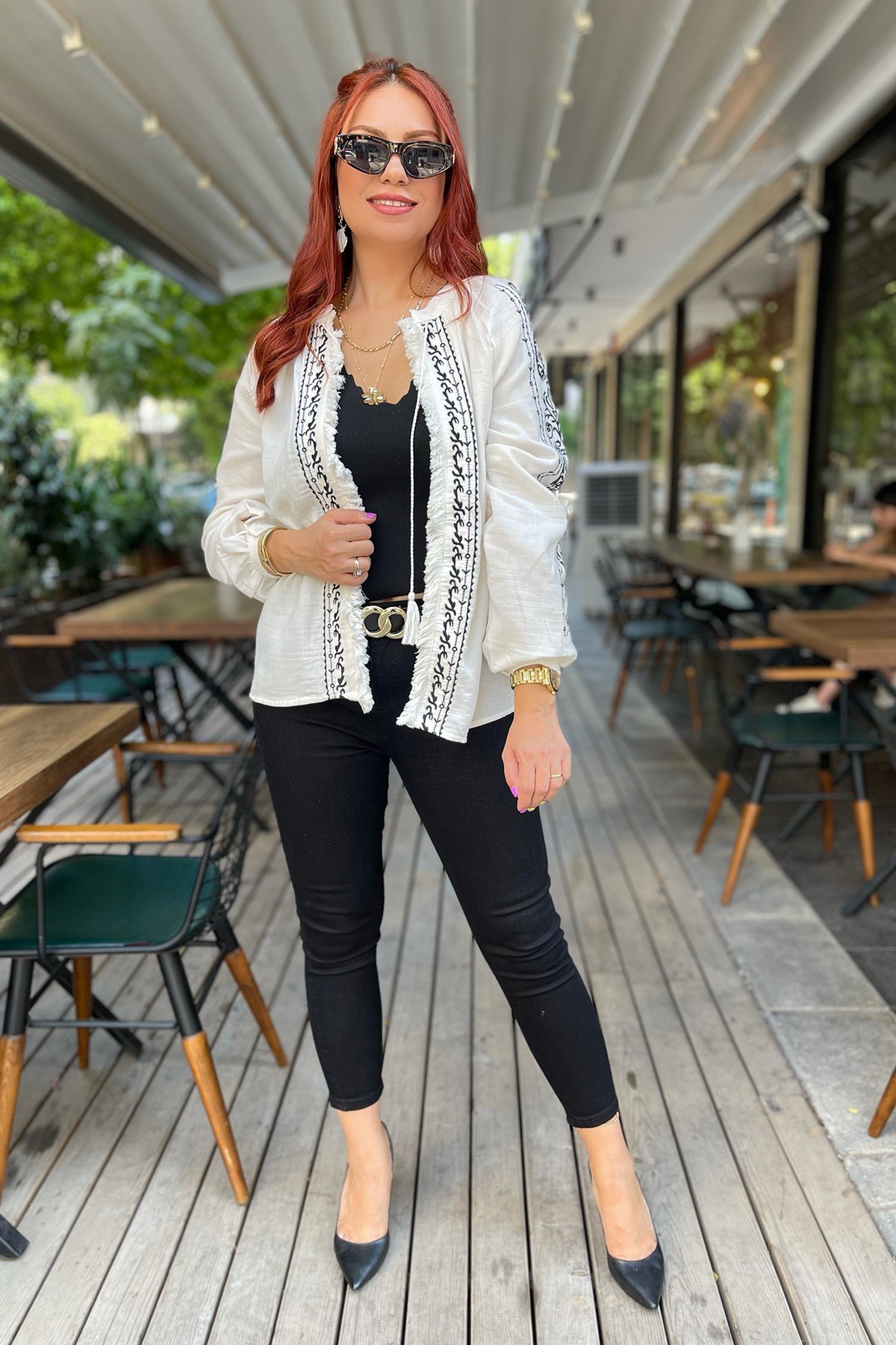 Siyah Şerit Detaylı Gömlek Ceket
