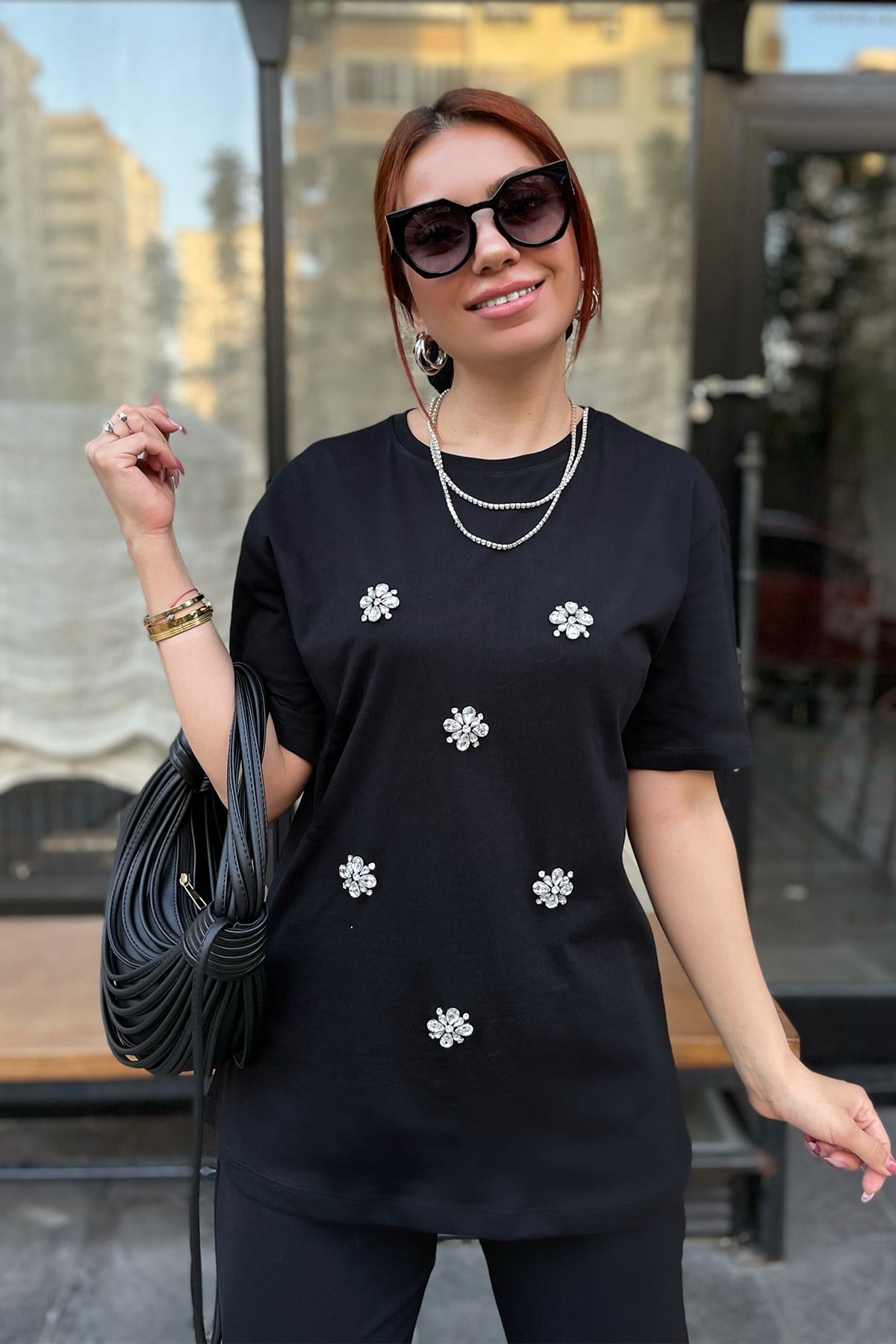 Siyah Taşlı  Tshirt