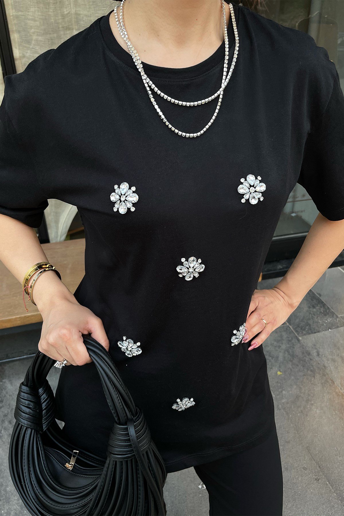 Siyah Taşlı  Tshirt