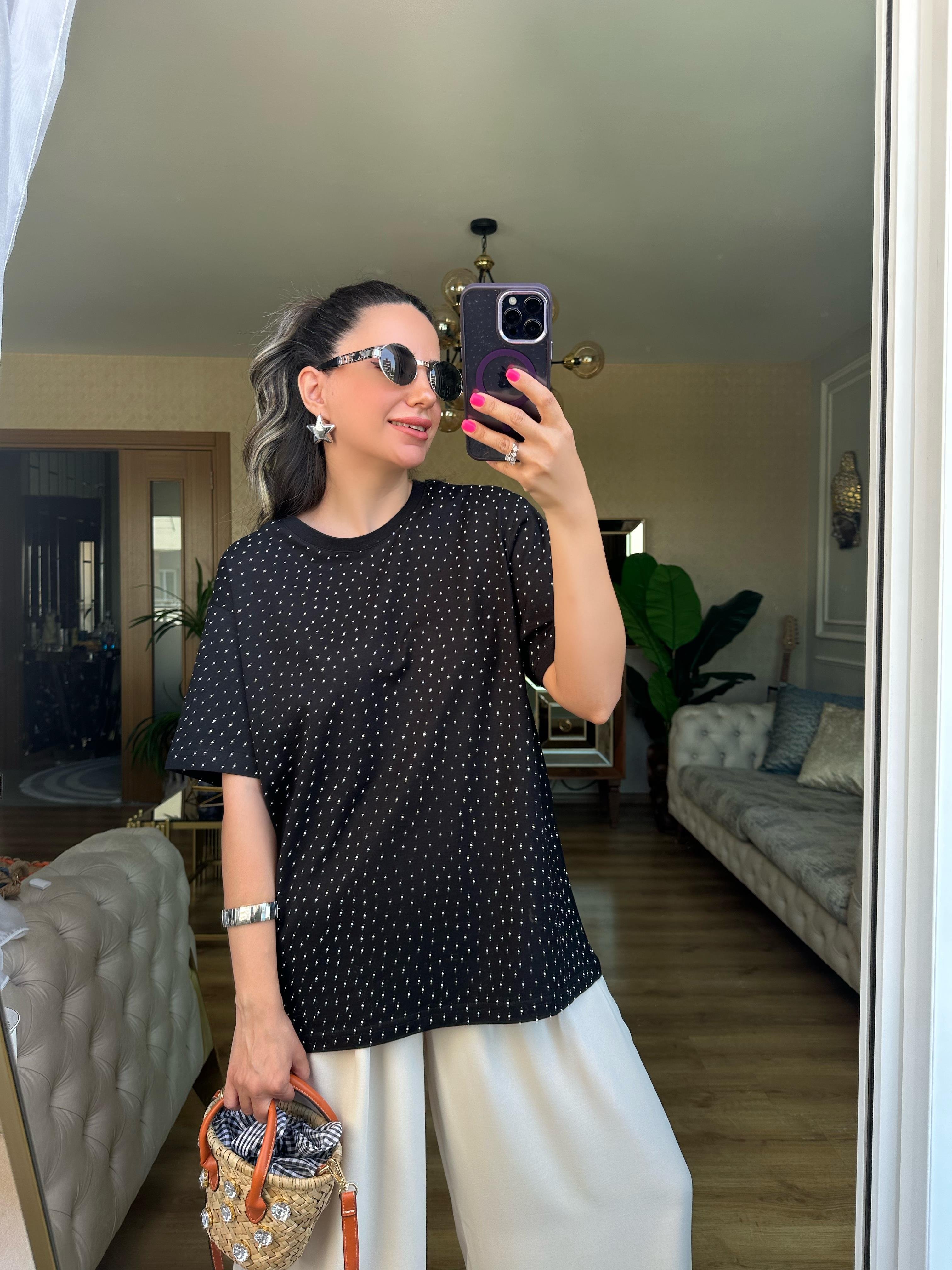 Siyah Taşlı Tshirt