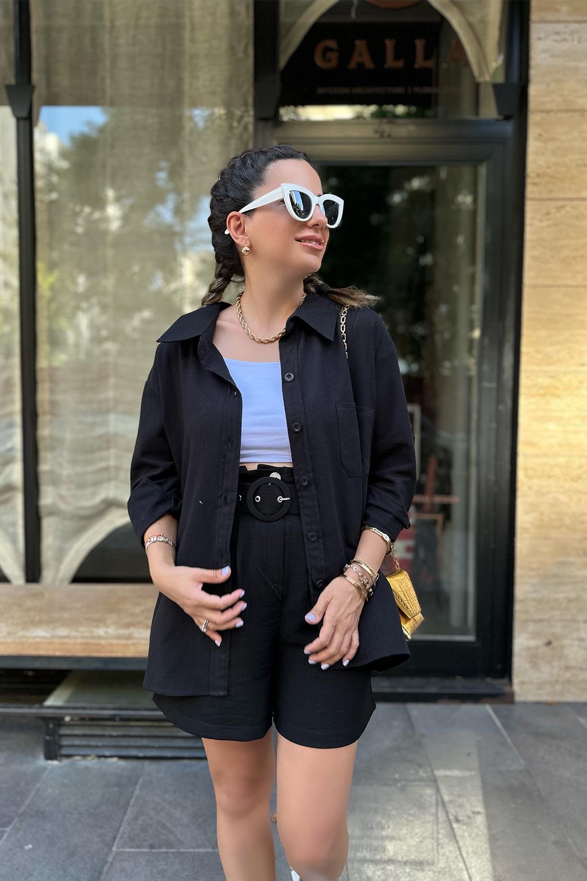 Siyah Tek Cepli Oversize Gömlek