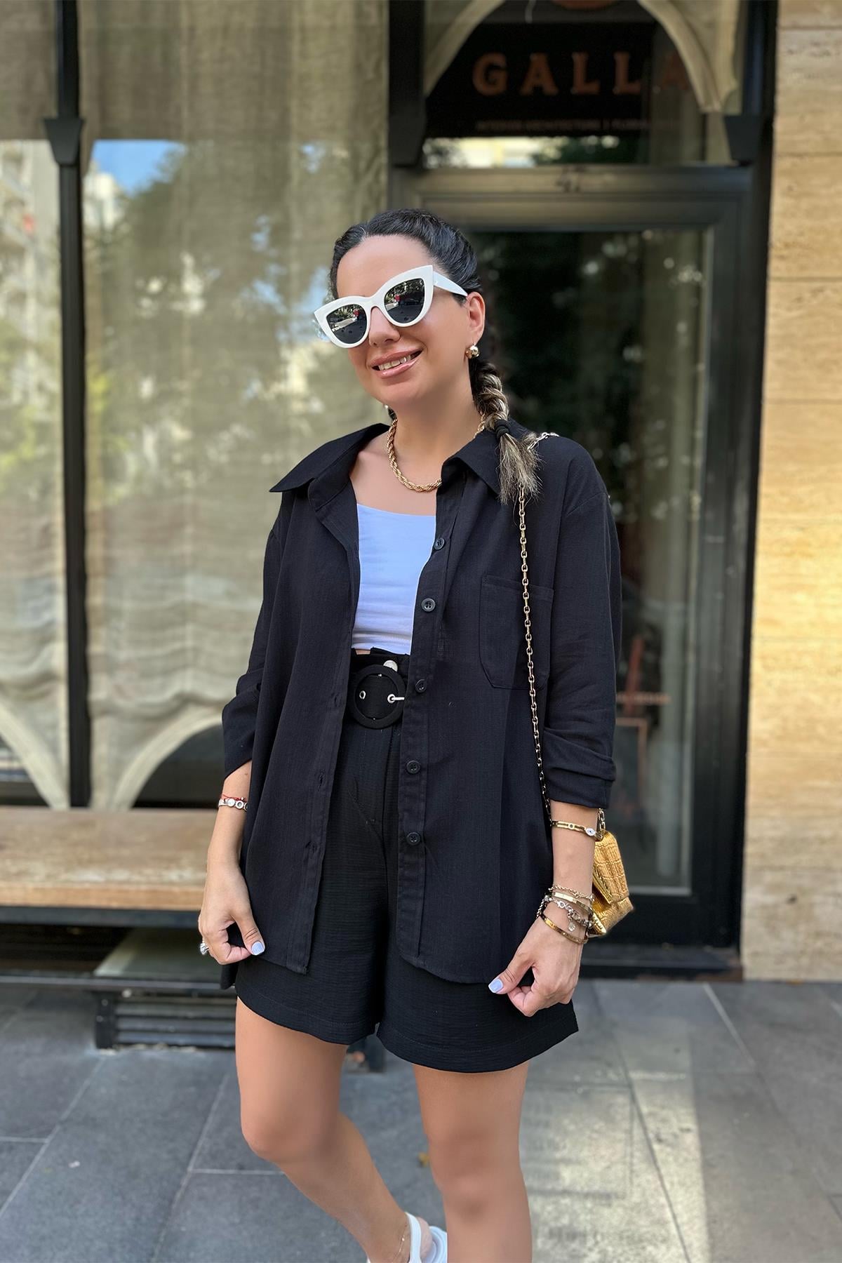 Siyah Tek Cepli Oversize Gömlek