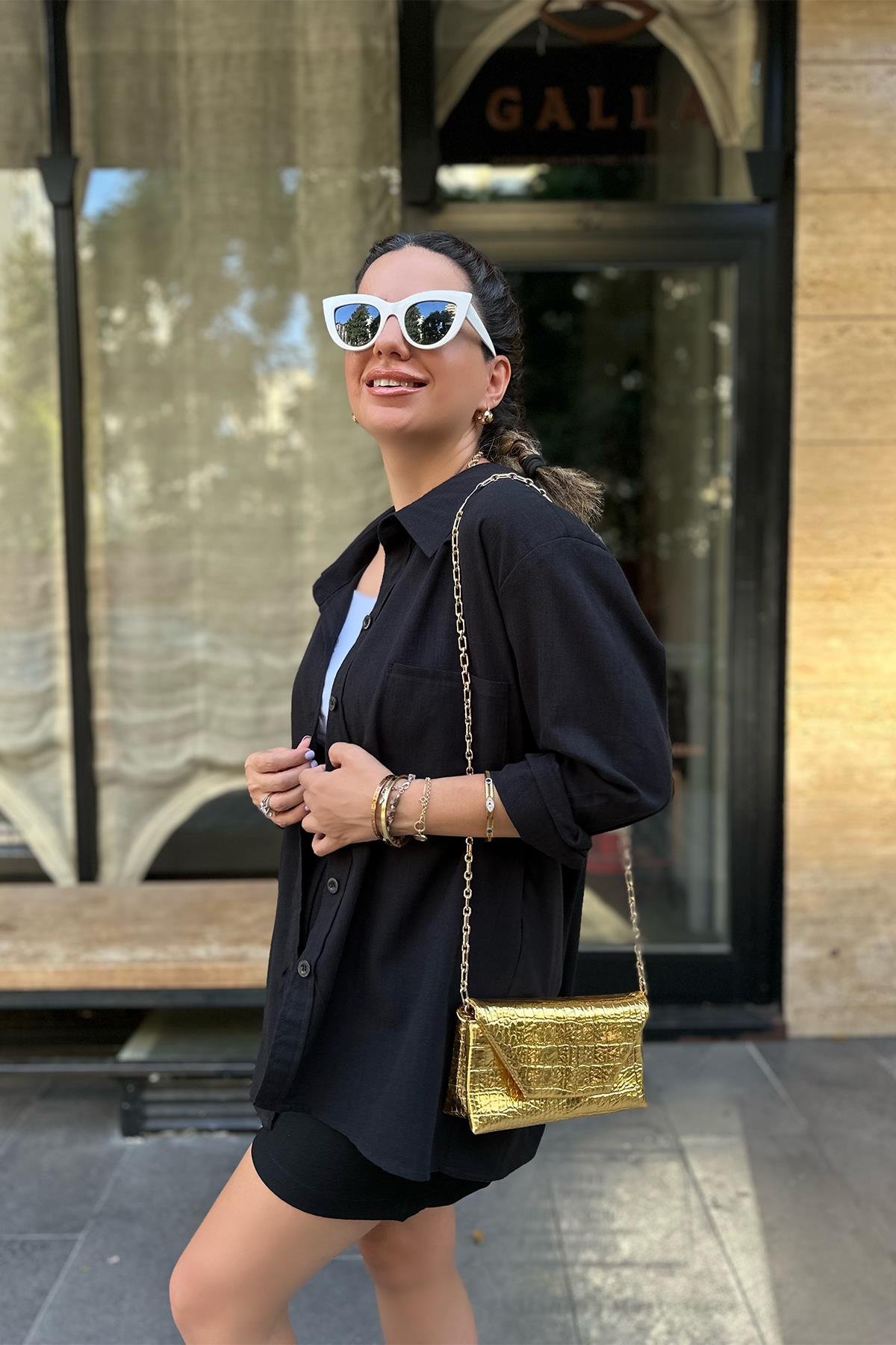 Siyah Tek Cepli Oversize Gömlek