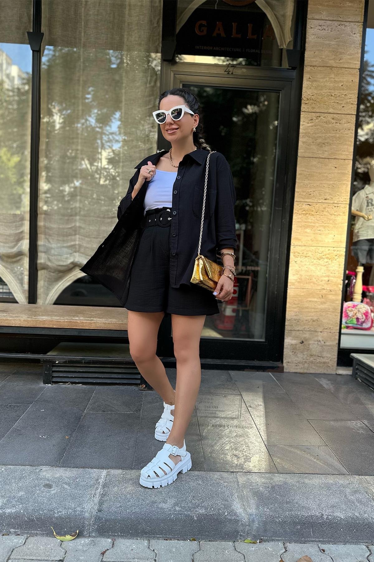 Siyah Tek Cepli Oversize Gömlek