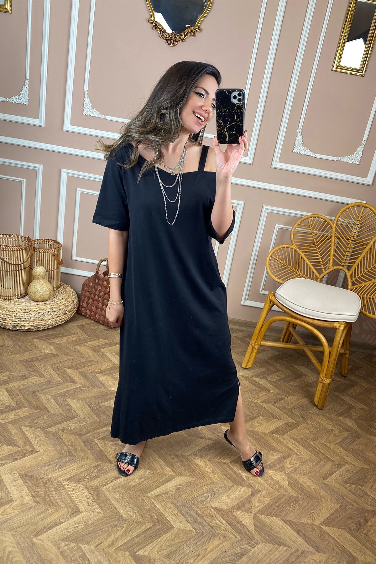 Siyah Tek Omuz Basic Elbise