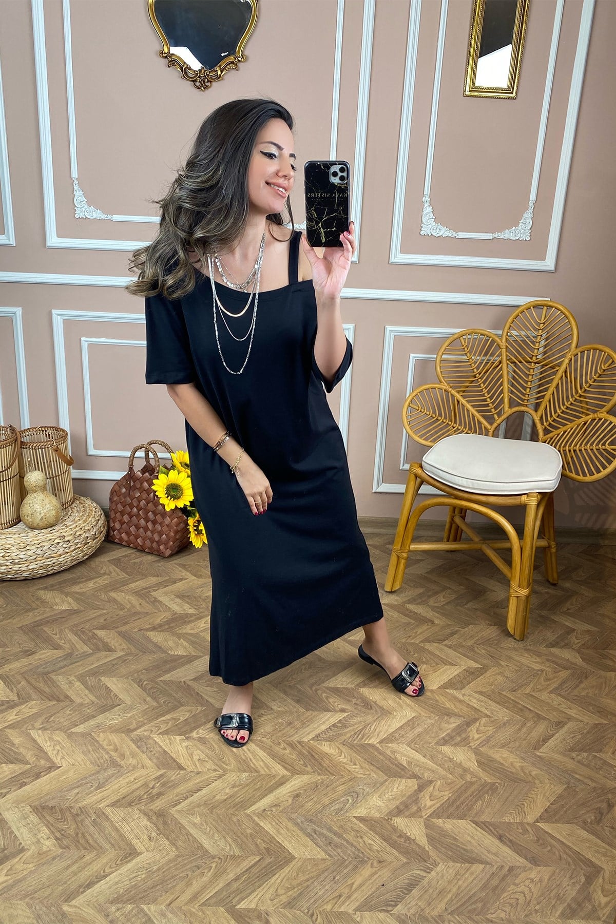 Siyah Tek Omuz Basic Elbise