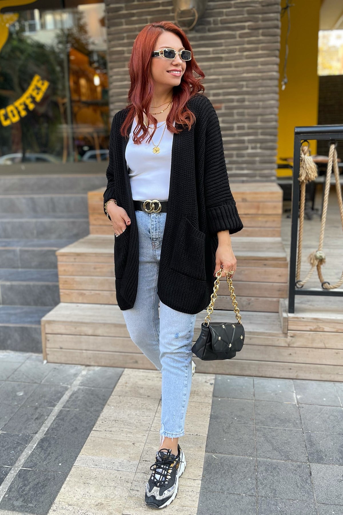 Siyah Uzun Cepli Hırka