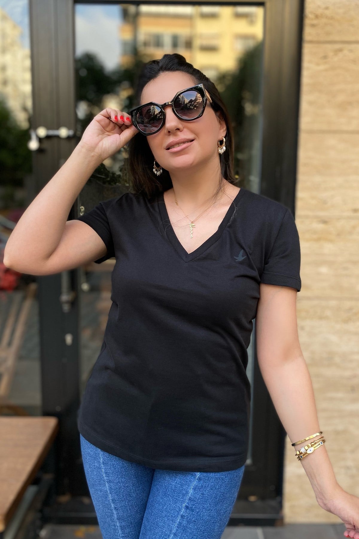 Siyah V Yaka Orjinal Tshirt