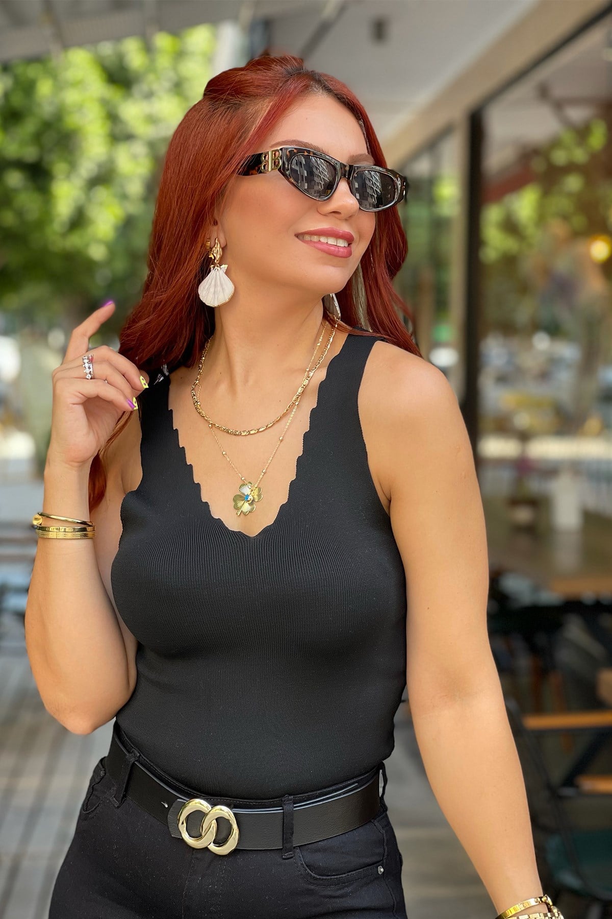 Siyah Zigzag Detaylı  Triko Bluz