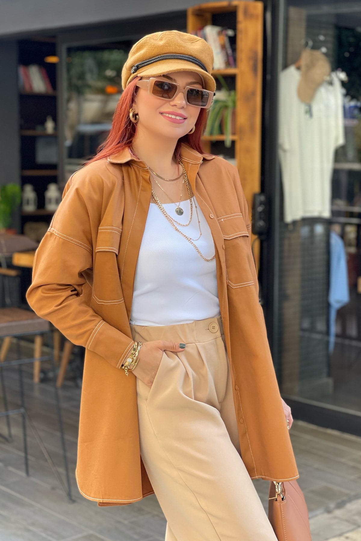 Taba Cepli Oversize Gömlek