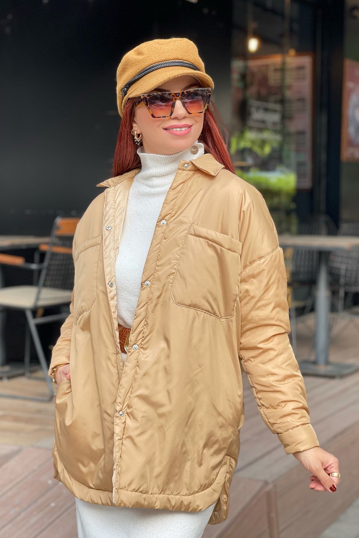 Taba Elyaf Kaplamalı Gömlek Ceket