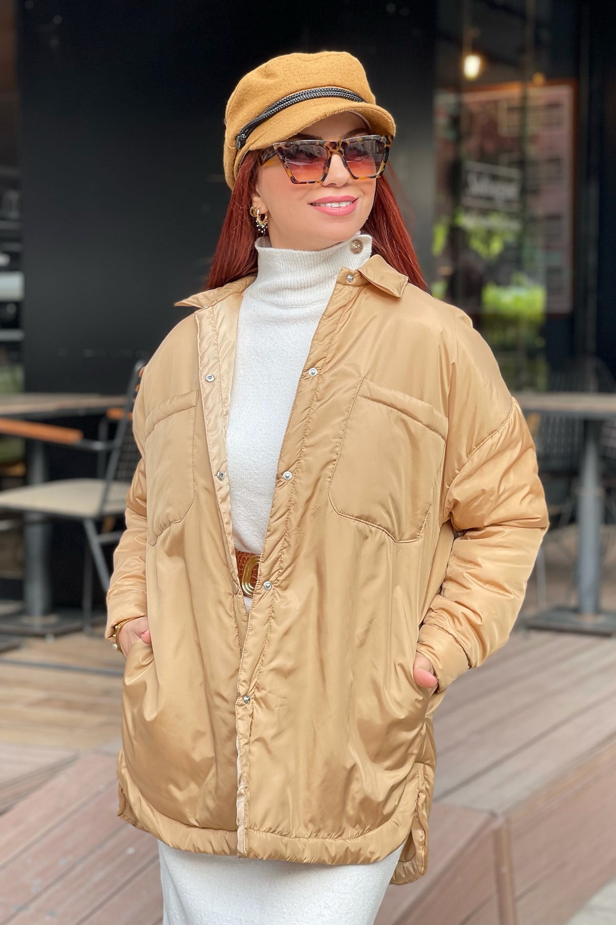 Taba Elyaf Kaplamalı Gömlek Ceket