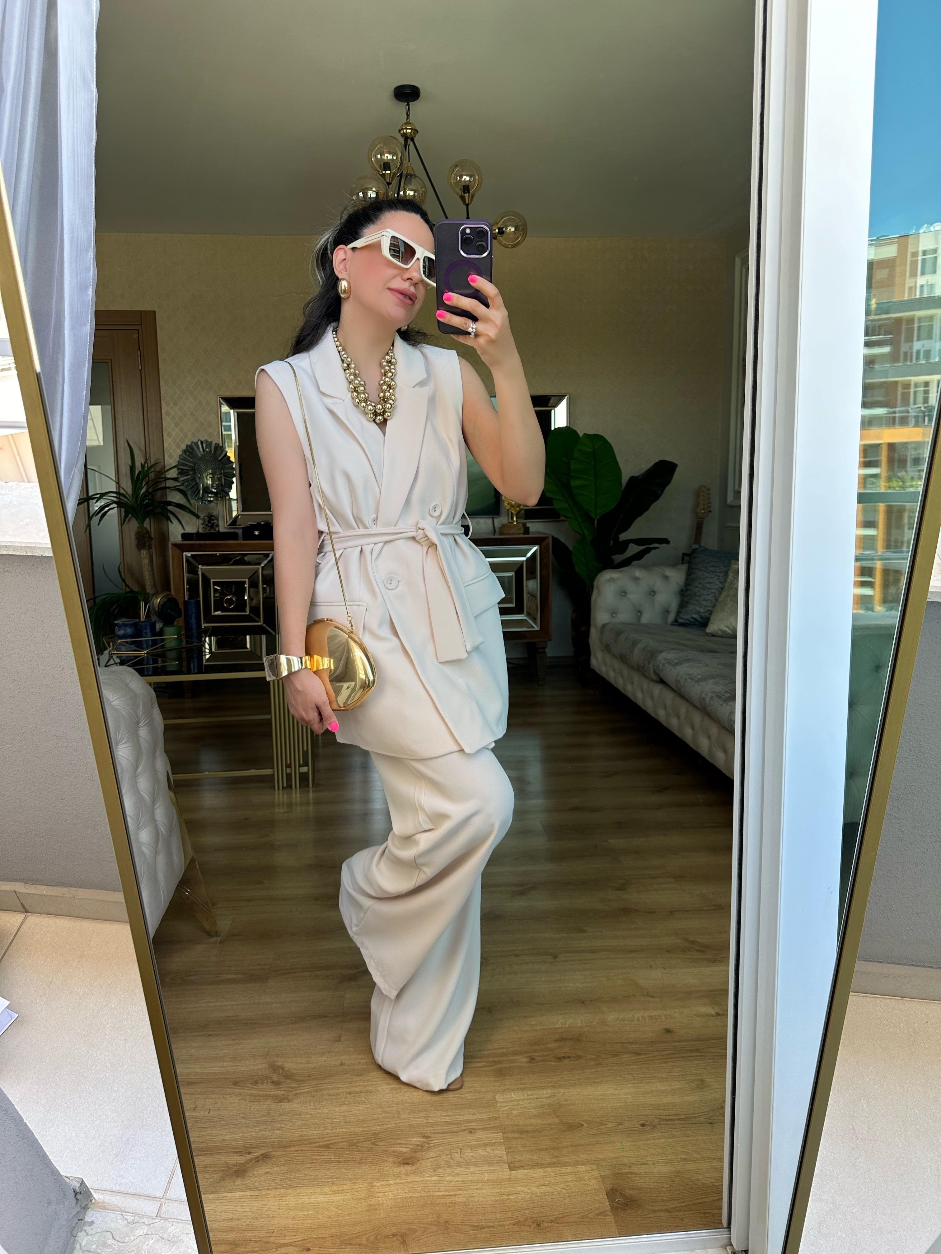 Taş Renk Premium Yelek Pantolon Takım