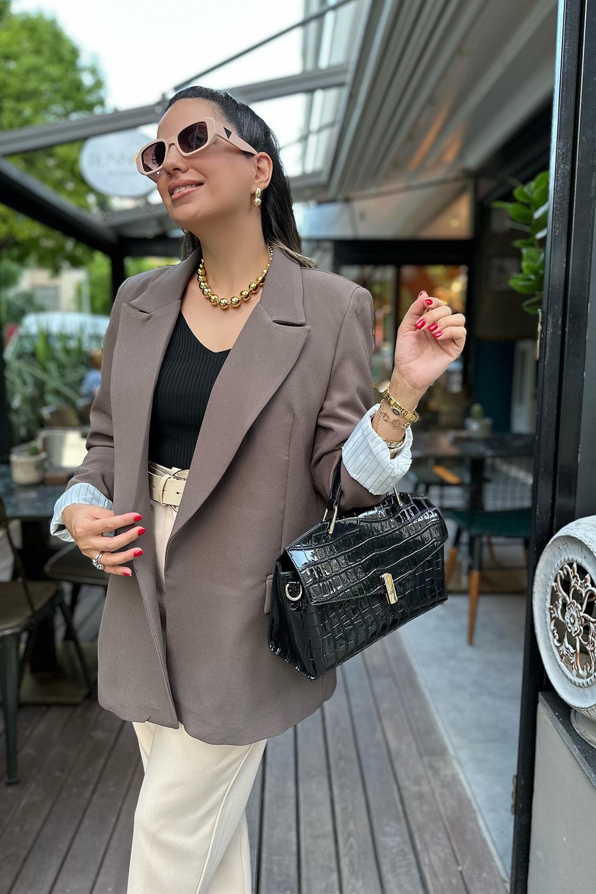 Toprak Kahve İçi Astarlı Blazer Ceket