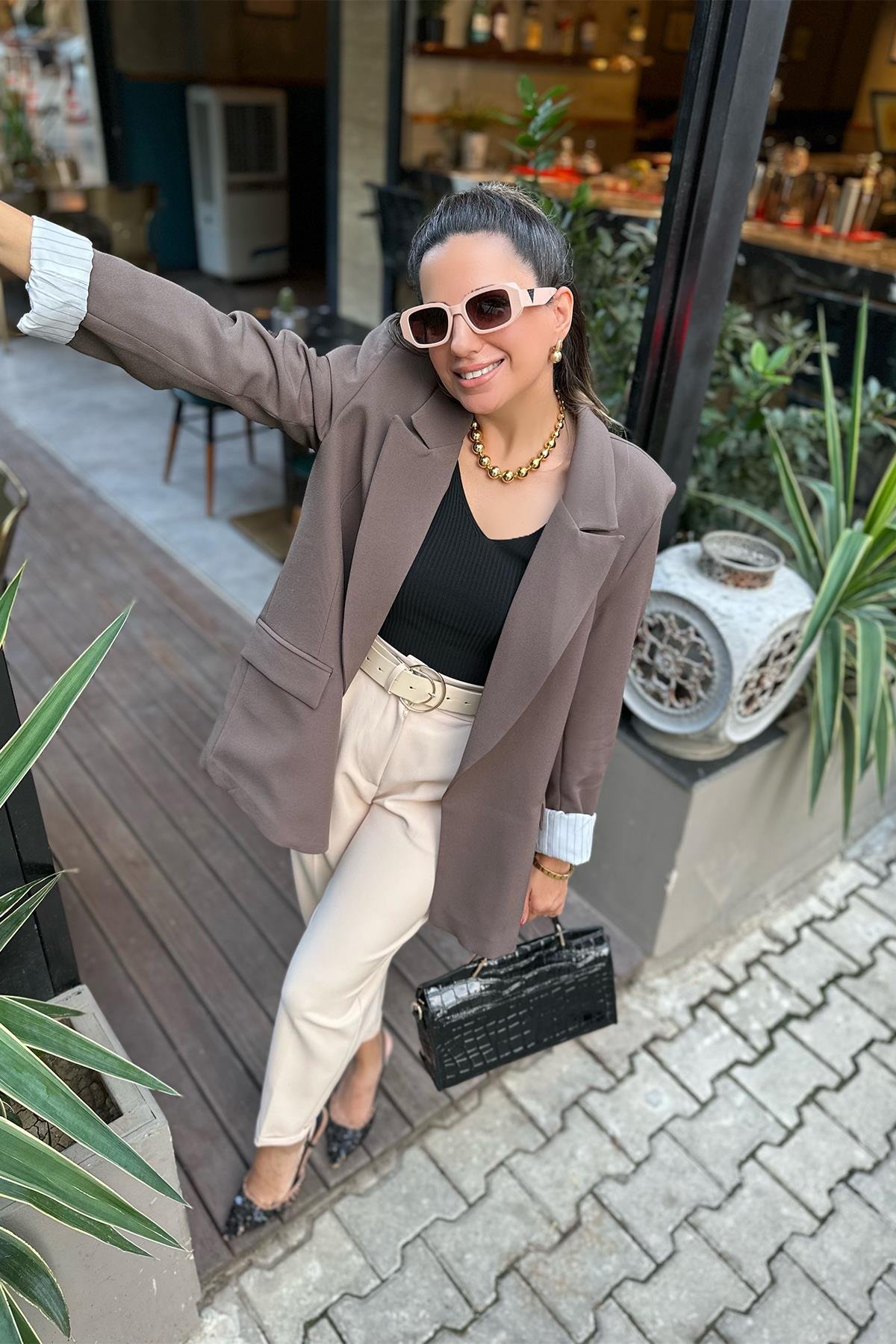 Toprak Kahve İçi Astarlı Blazer Ceket