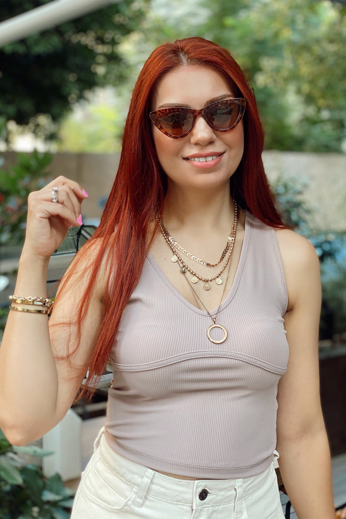 Toprak Renk Fitilli V Yaka Bluz