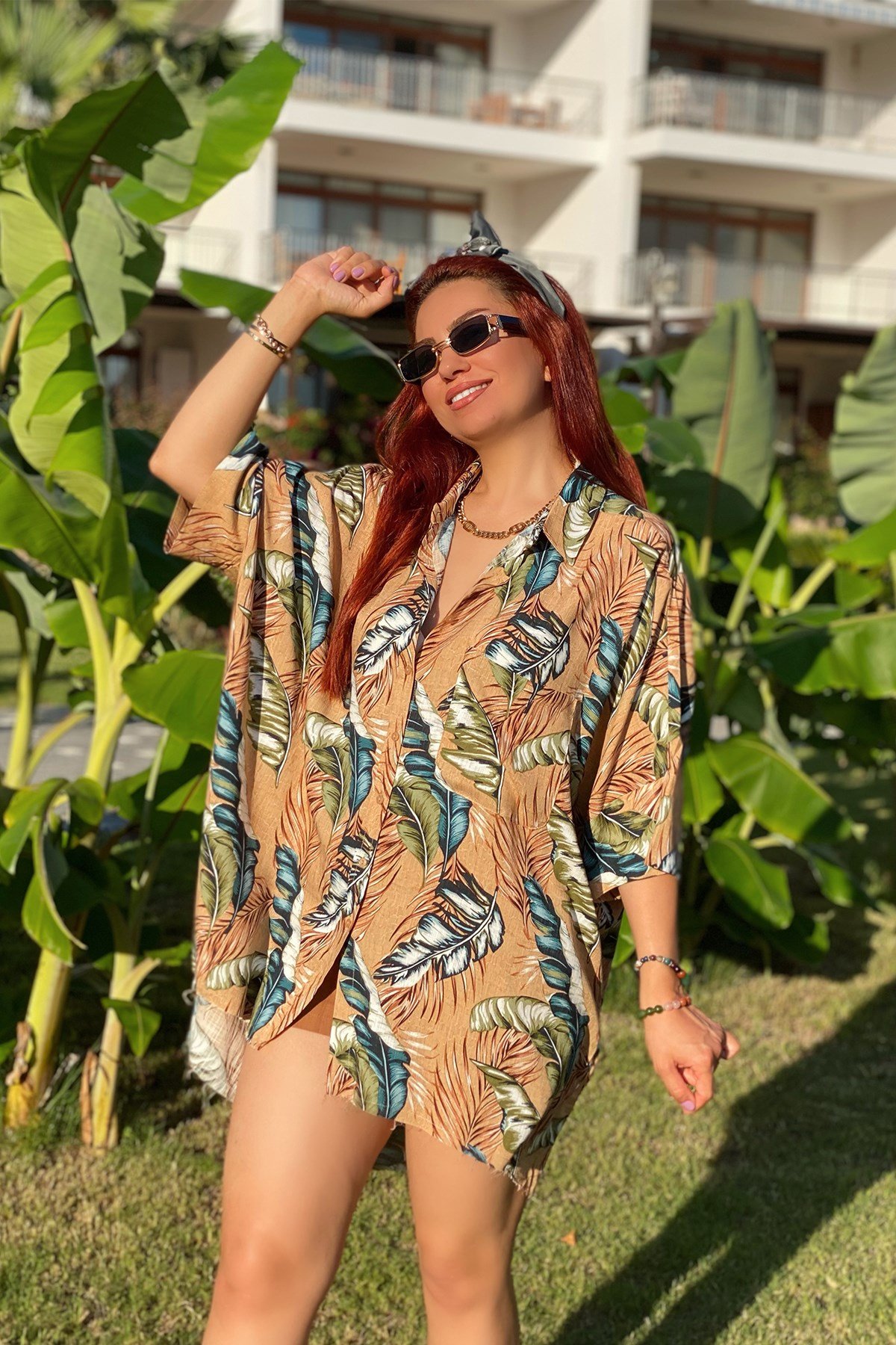 Tropikal Desenli Salaş Gömlek 