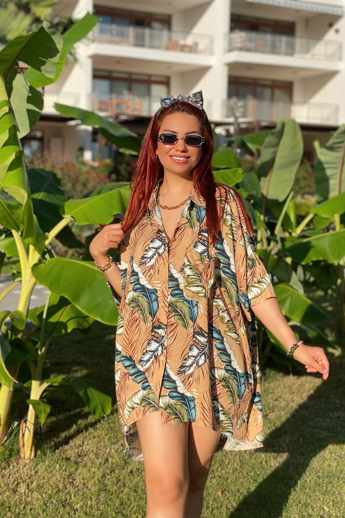 Tropikal Desenli Salaş Gömlek 