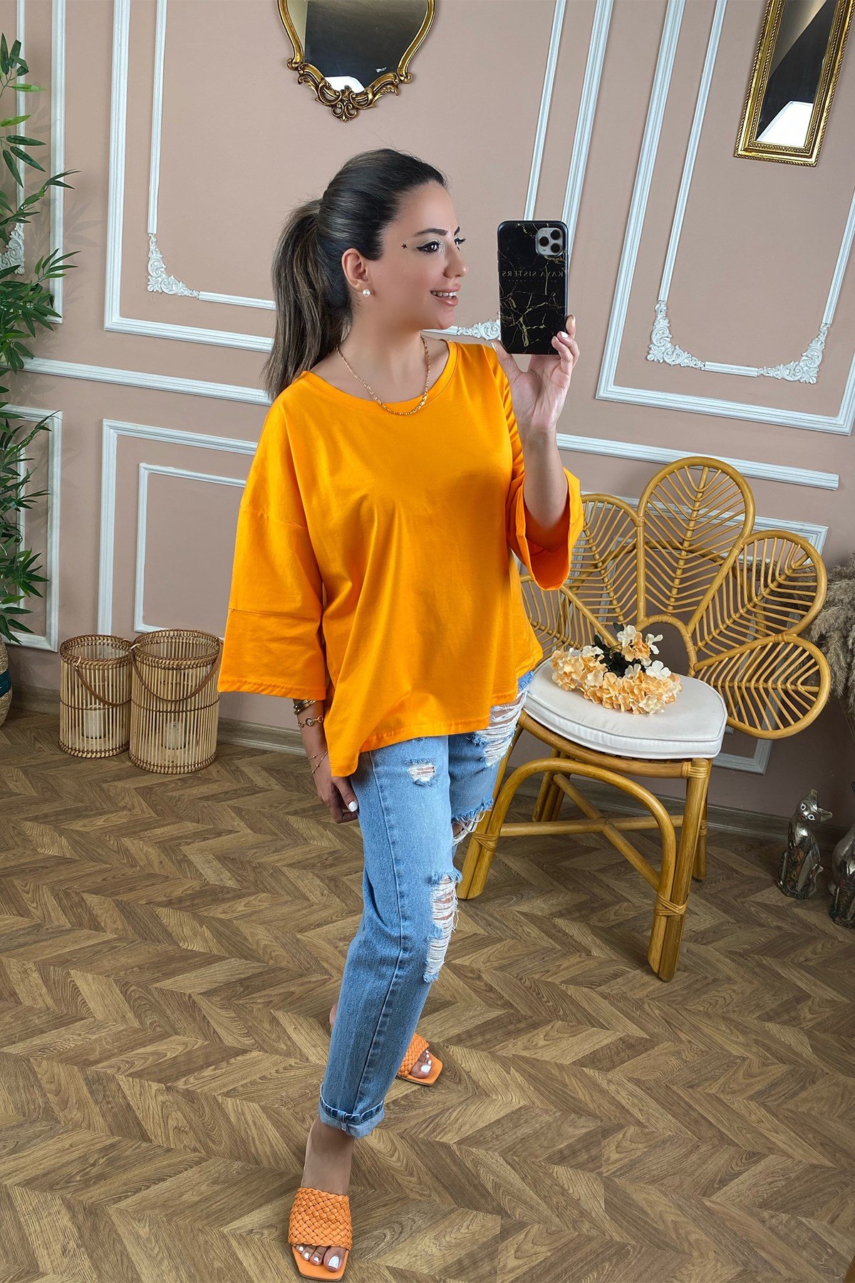 Turuncu Basic Salaş Tshirt