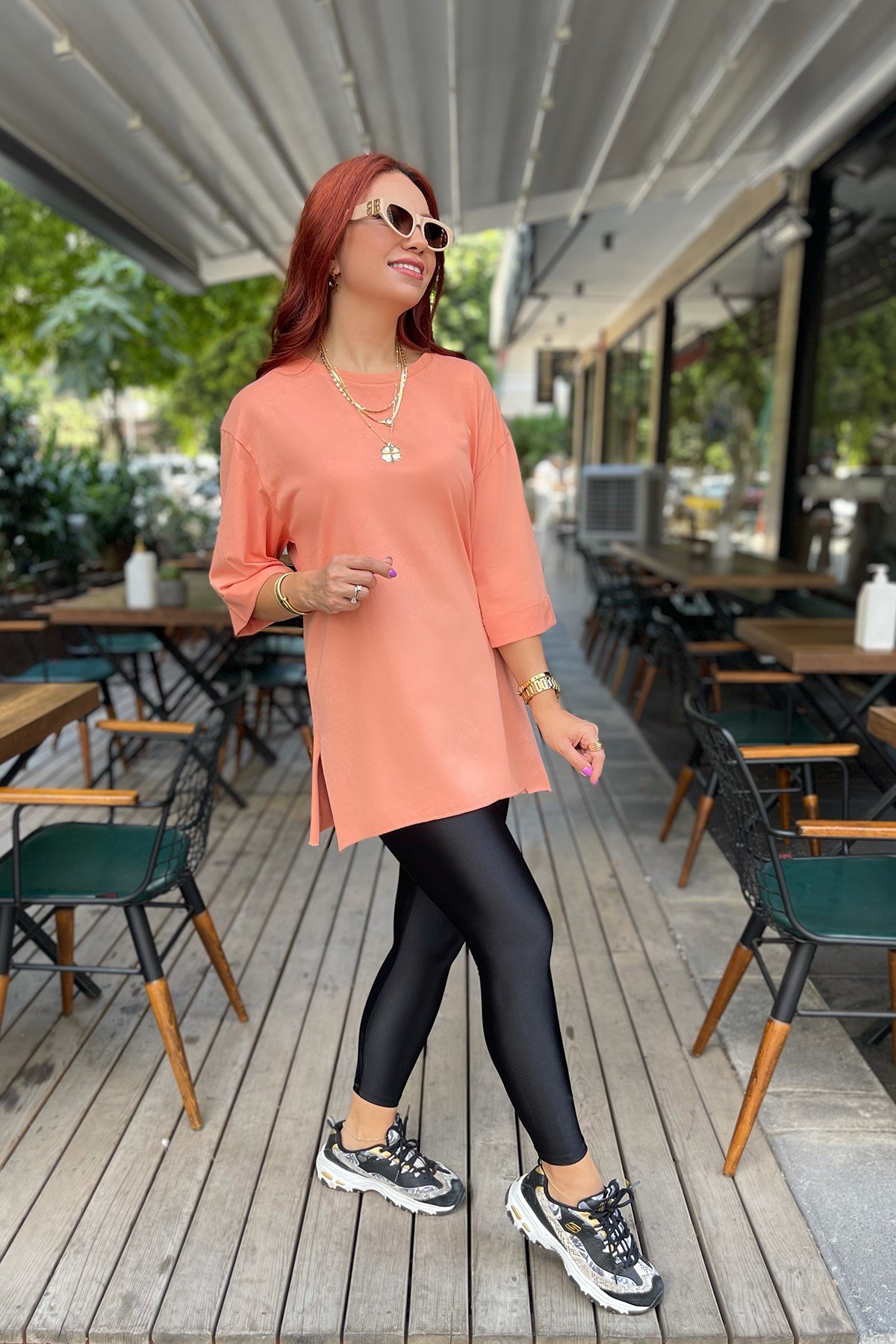 Turuncu Basic Uzun Boyfriend Tshirt