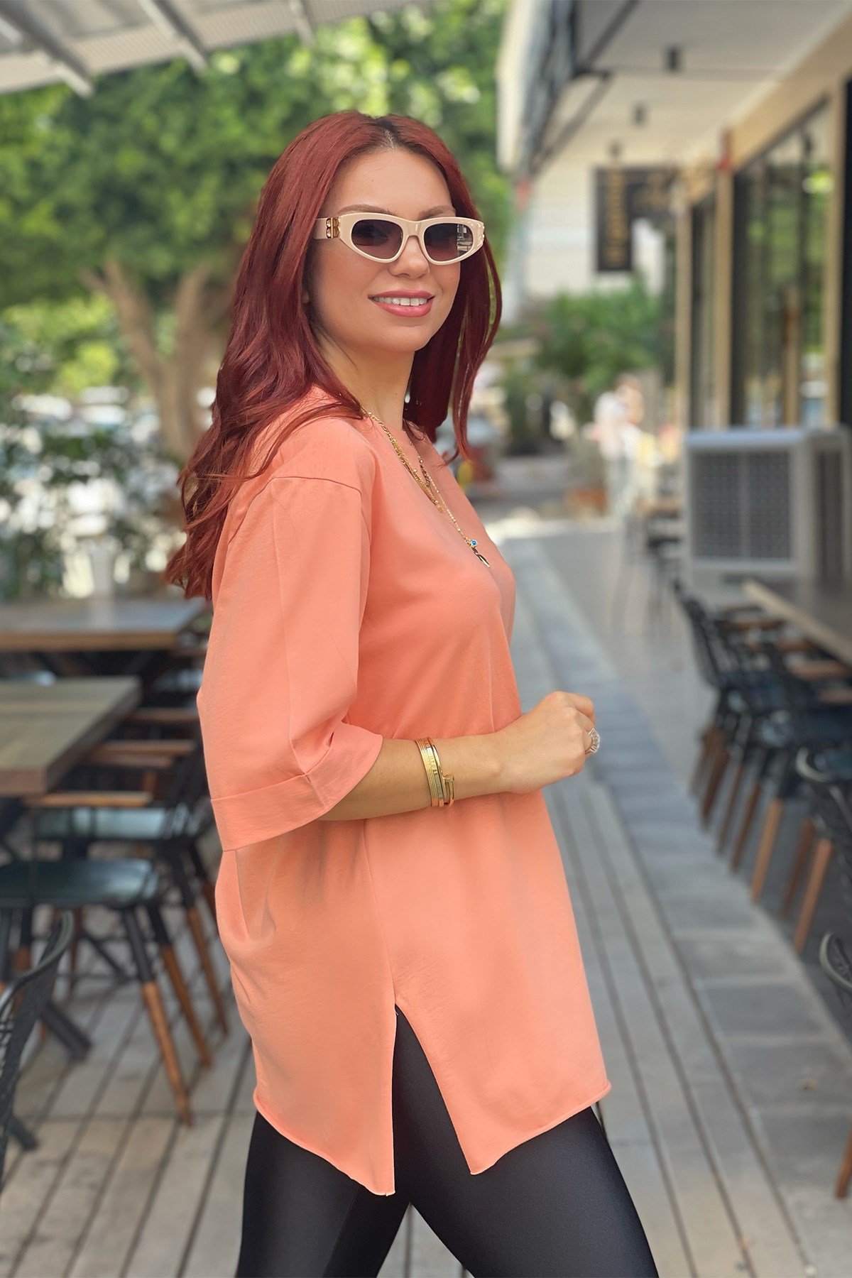 Turuncu Basic Uzun Boyfriend Tshirt