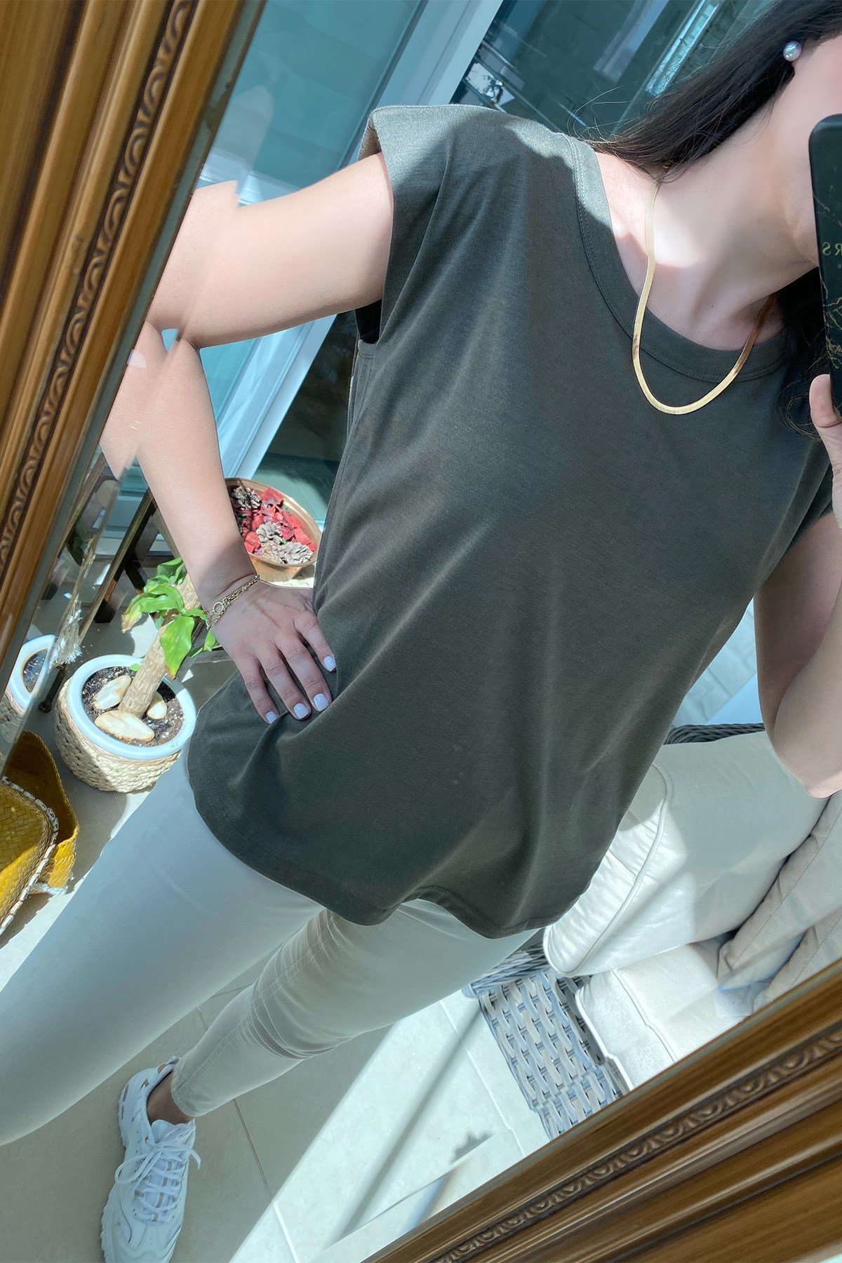 Vatkalı Haki Basic Tshirt