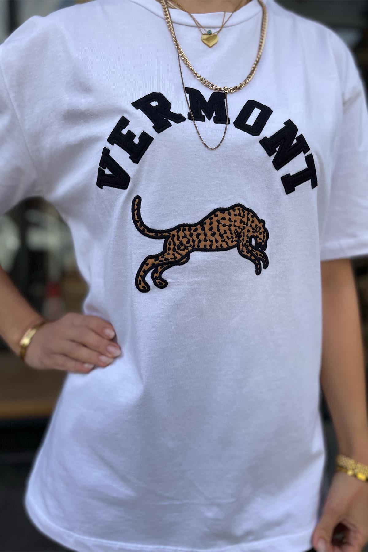 Vermont Baskılı Beyaz Tshirt