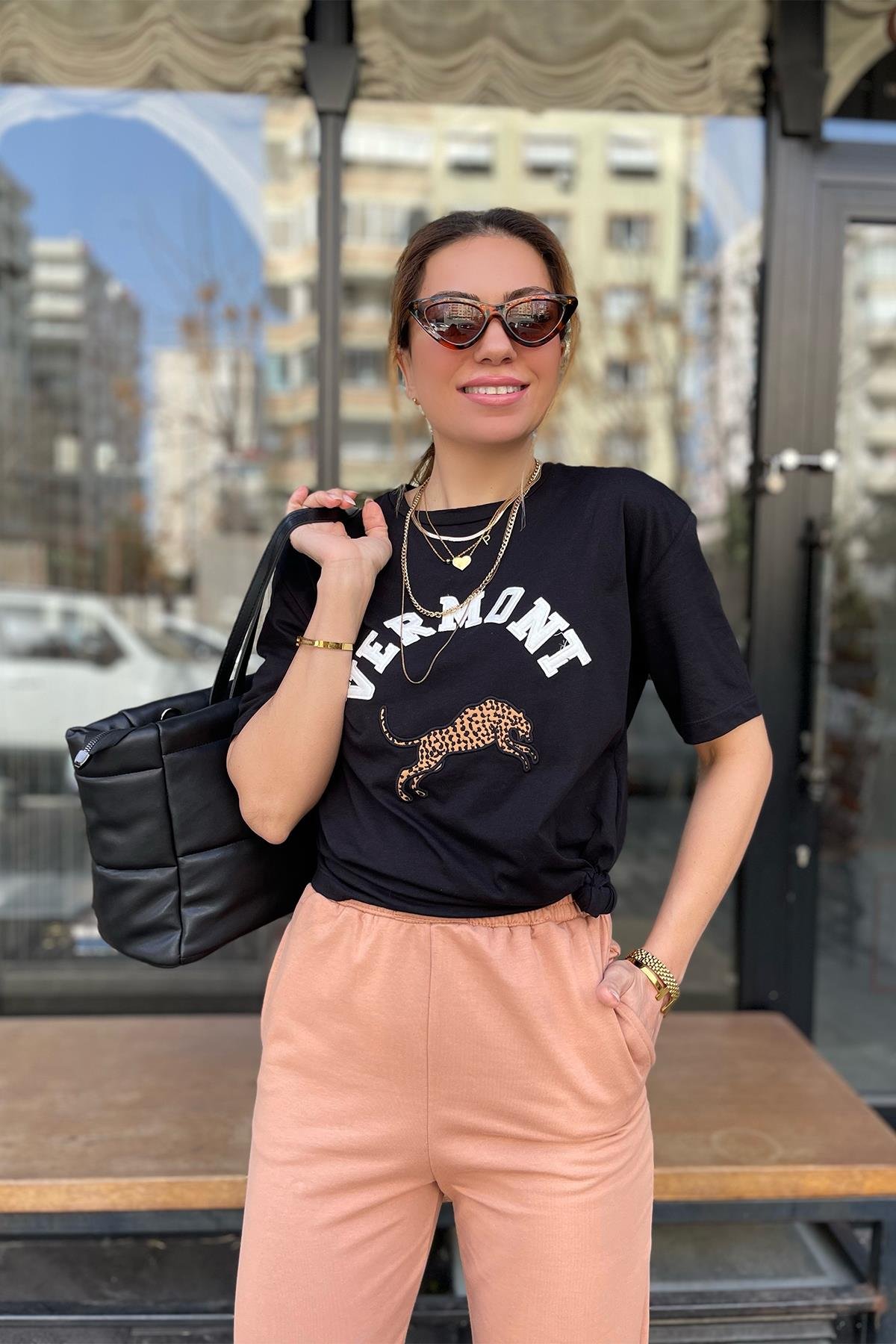 Vermont Baskılı Siyah Tshirt