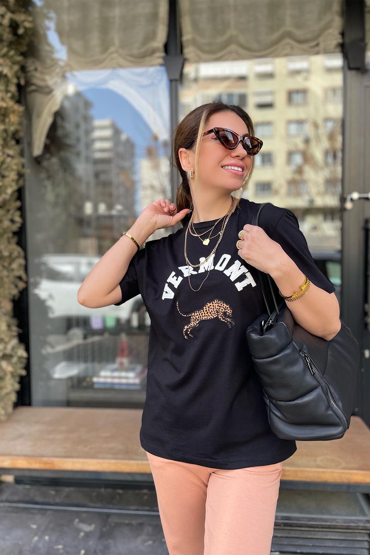 Vermont Baskılı Siyah Tshirt