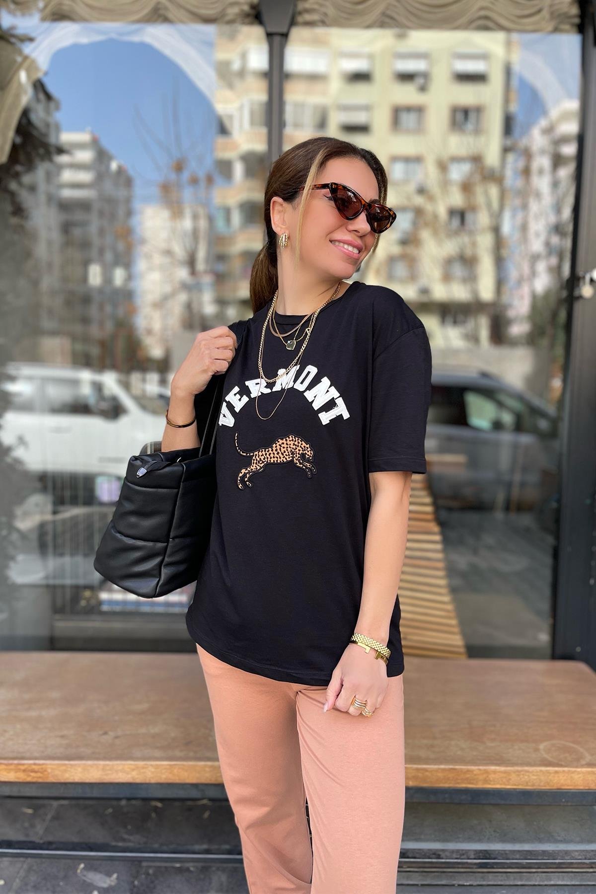 Vermont Baskılı Siyah Tshirt