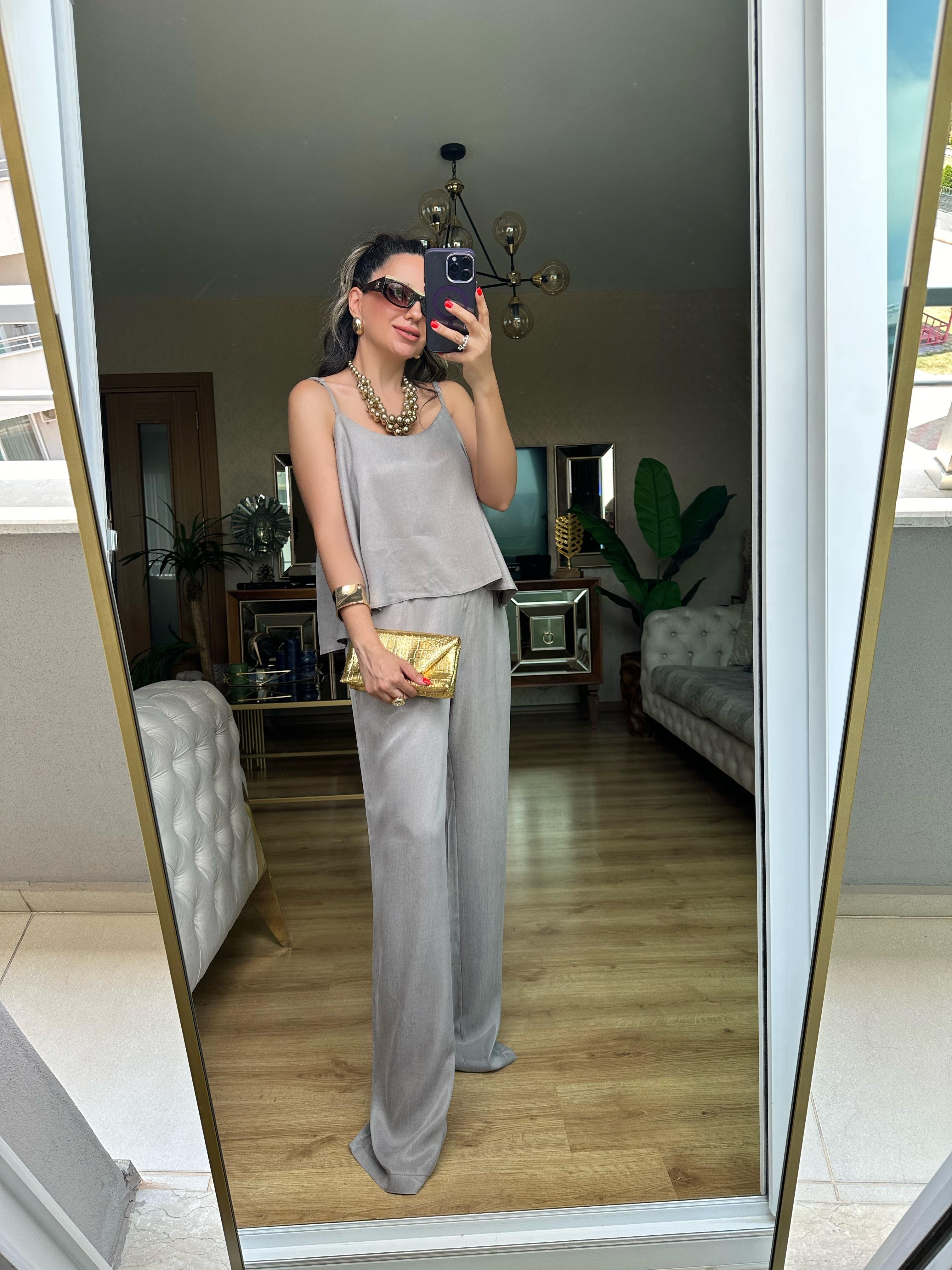 Vizon Askılı Pantolon Bluz Takım