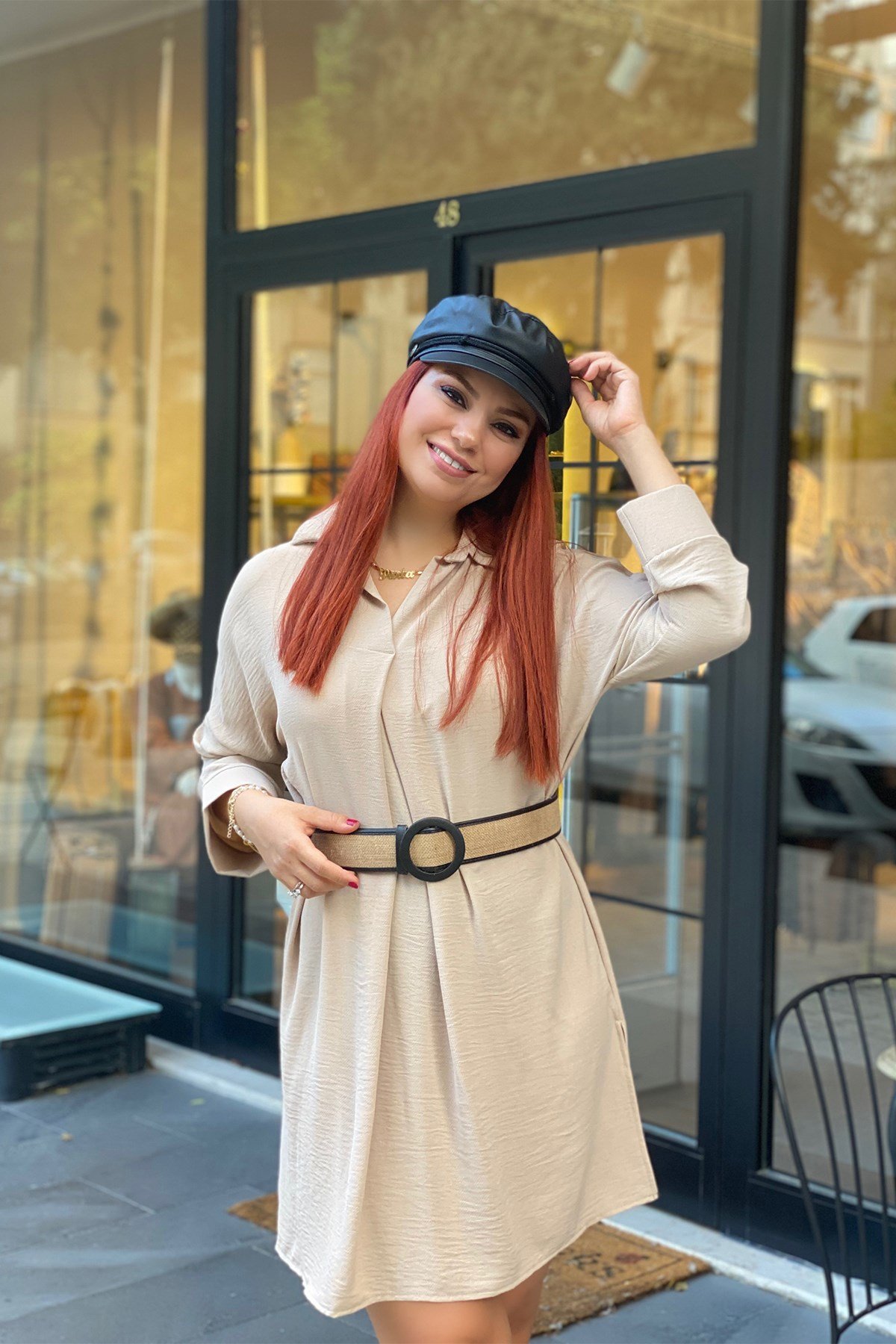 Vizon Yandan Yırtmaçlı Gömlek Elbise