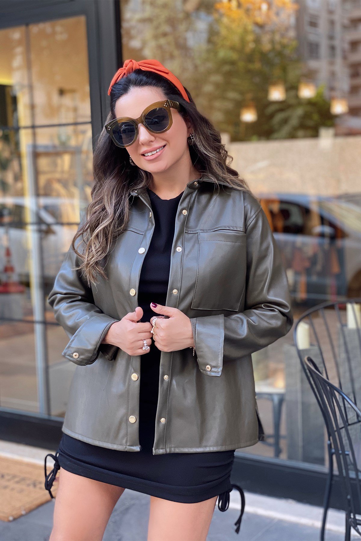 Yağ Yeşil Deri Gömlek Ceket