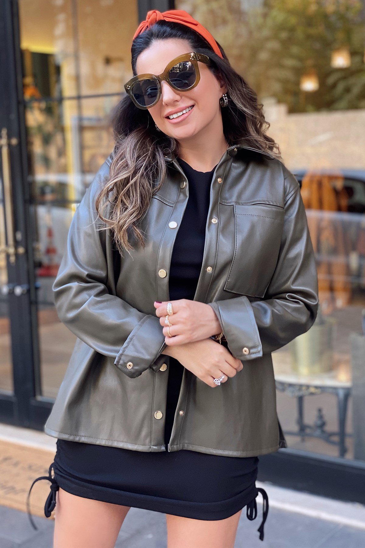 Yağ Yeşil Deri Gömlek Ceket