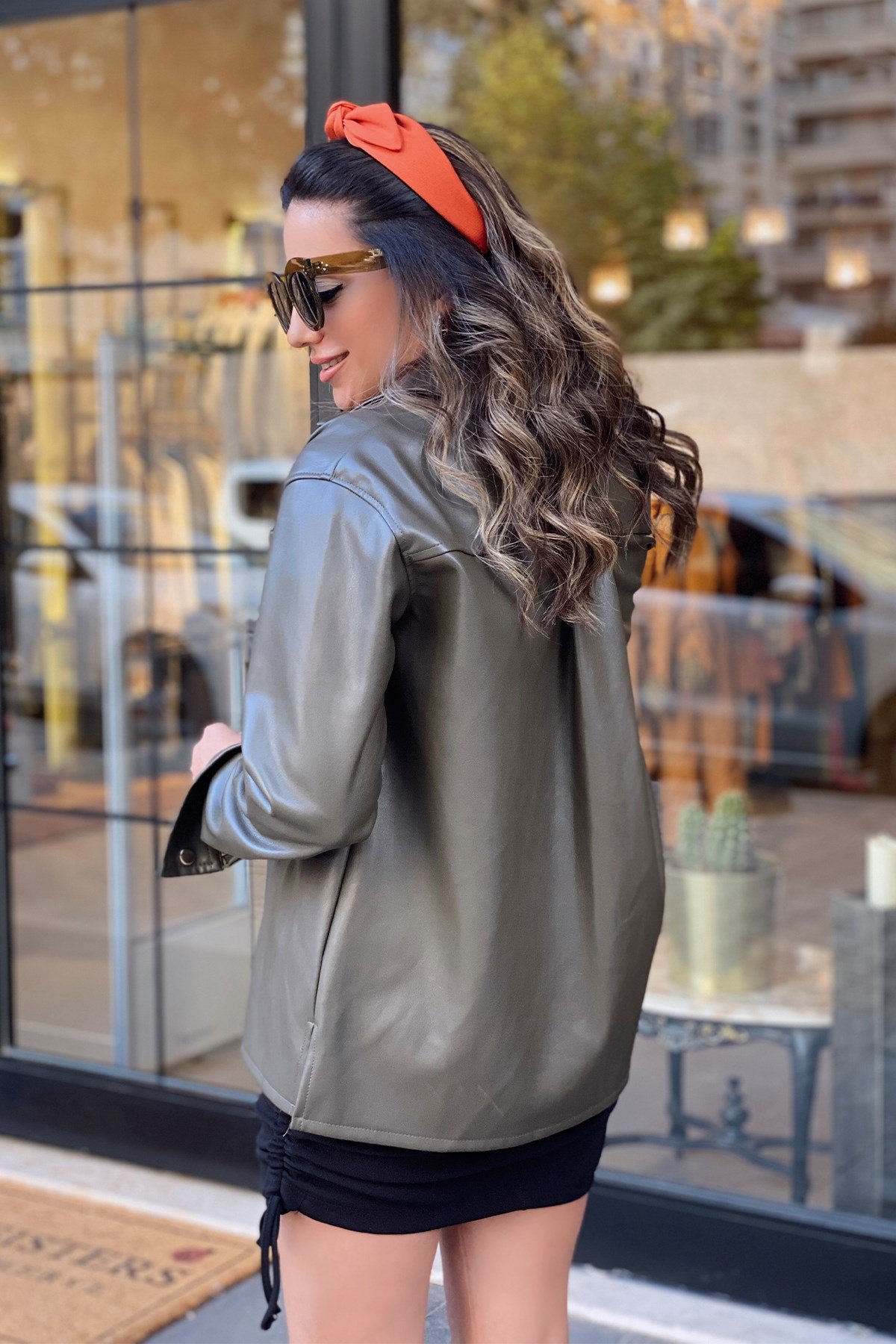 Yağ Yeşil Deri Gömlek Ceket