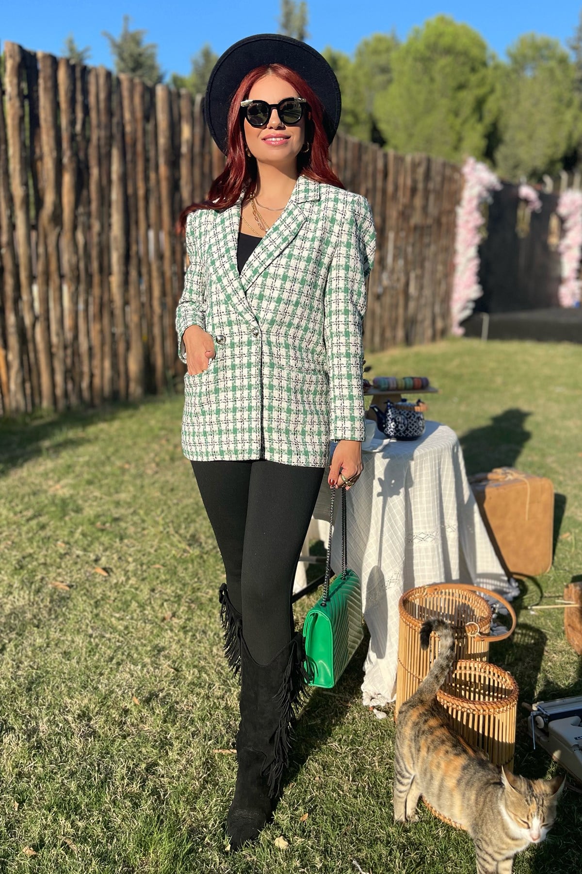Yeşil Ekose Blazer Ceket