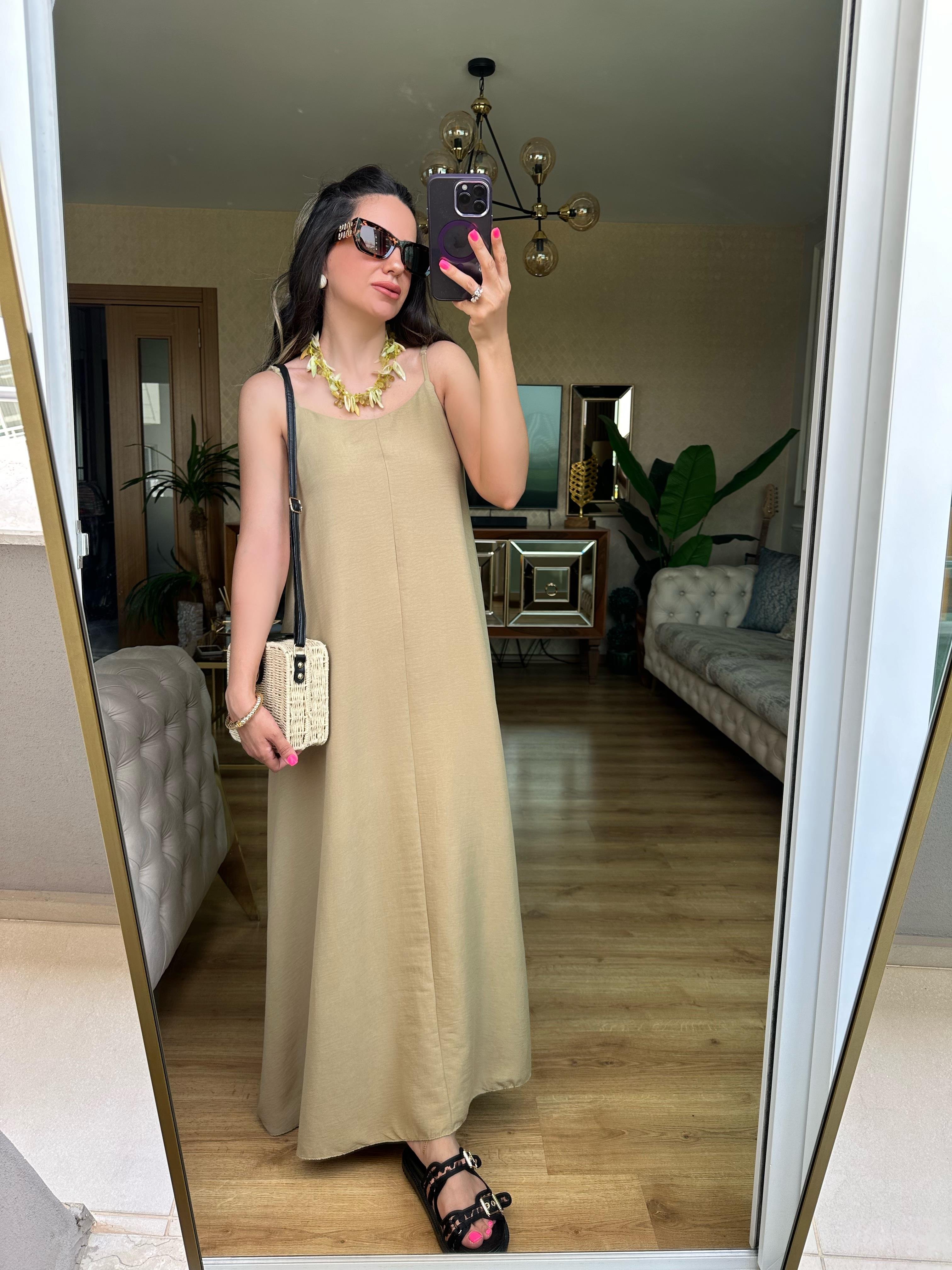 Yeşil İp Askılı Elbise