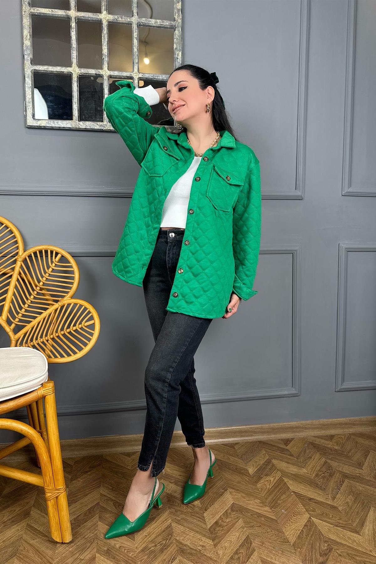 Yeşil Kapitone Gömlek Ceket