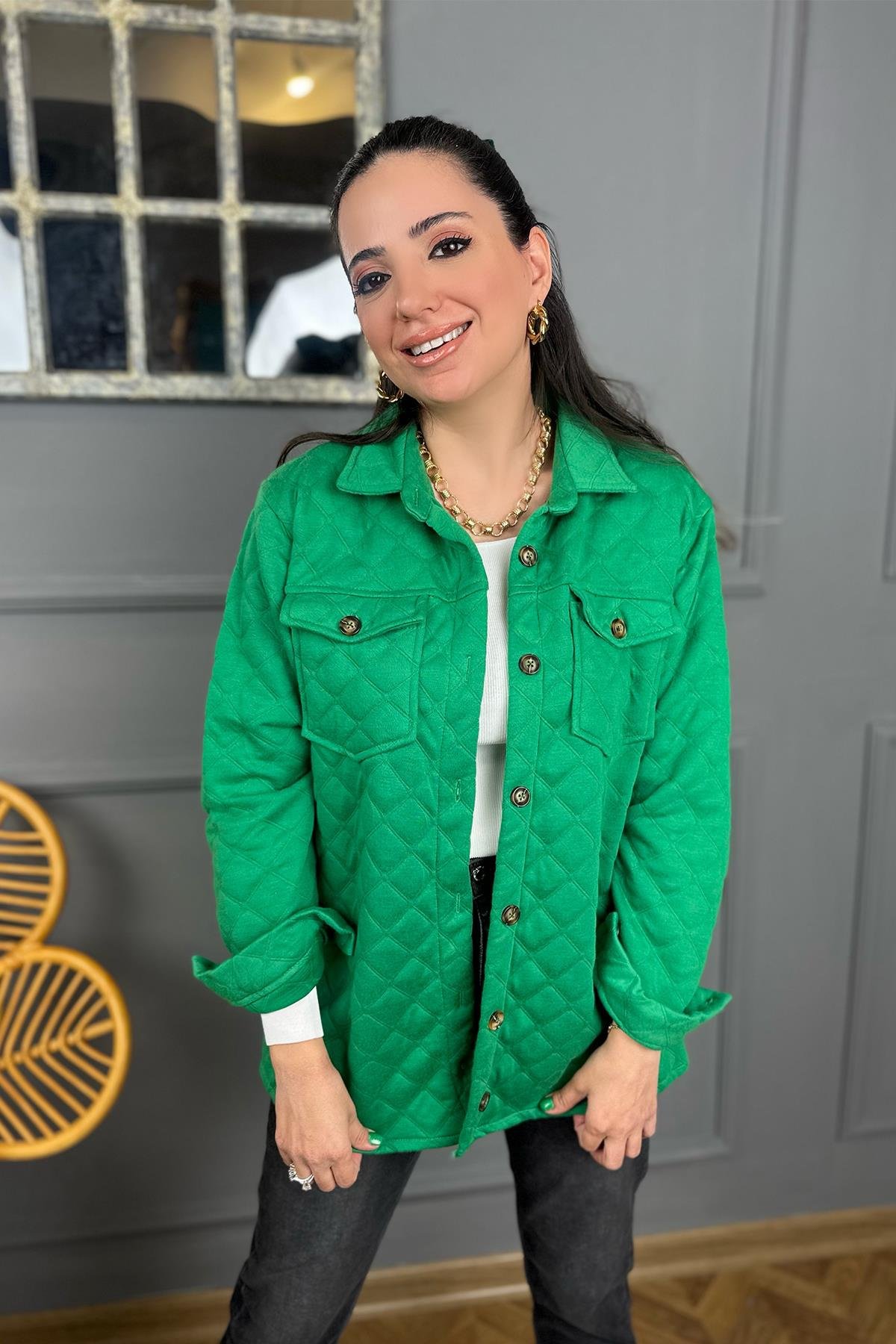 Yeşil Kapitone Gömlek Ceket