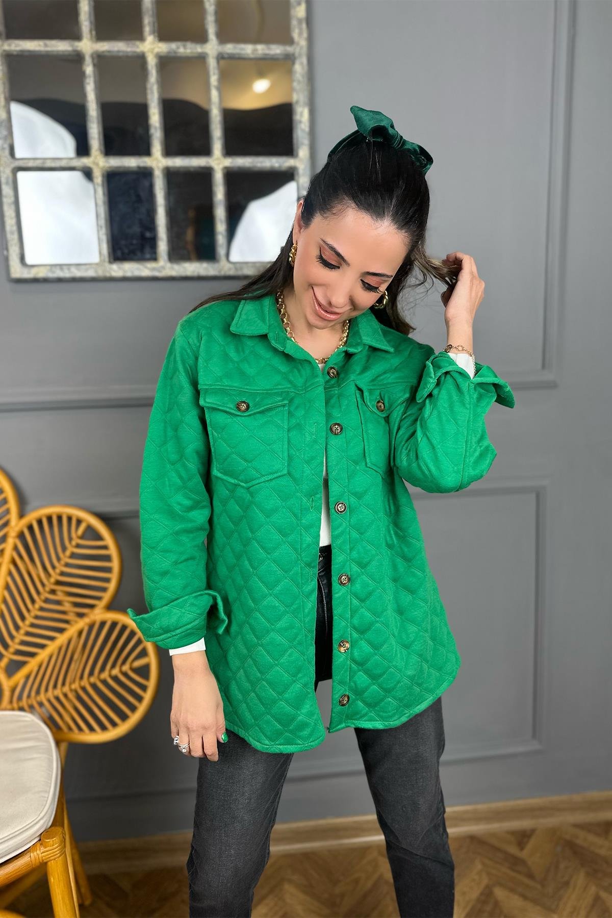 Yeşil Kapitone Gömlek Ceket