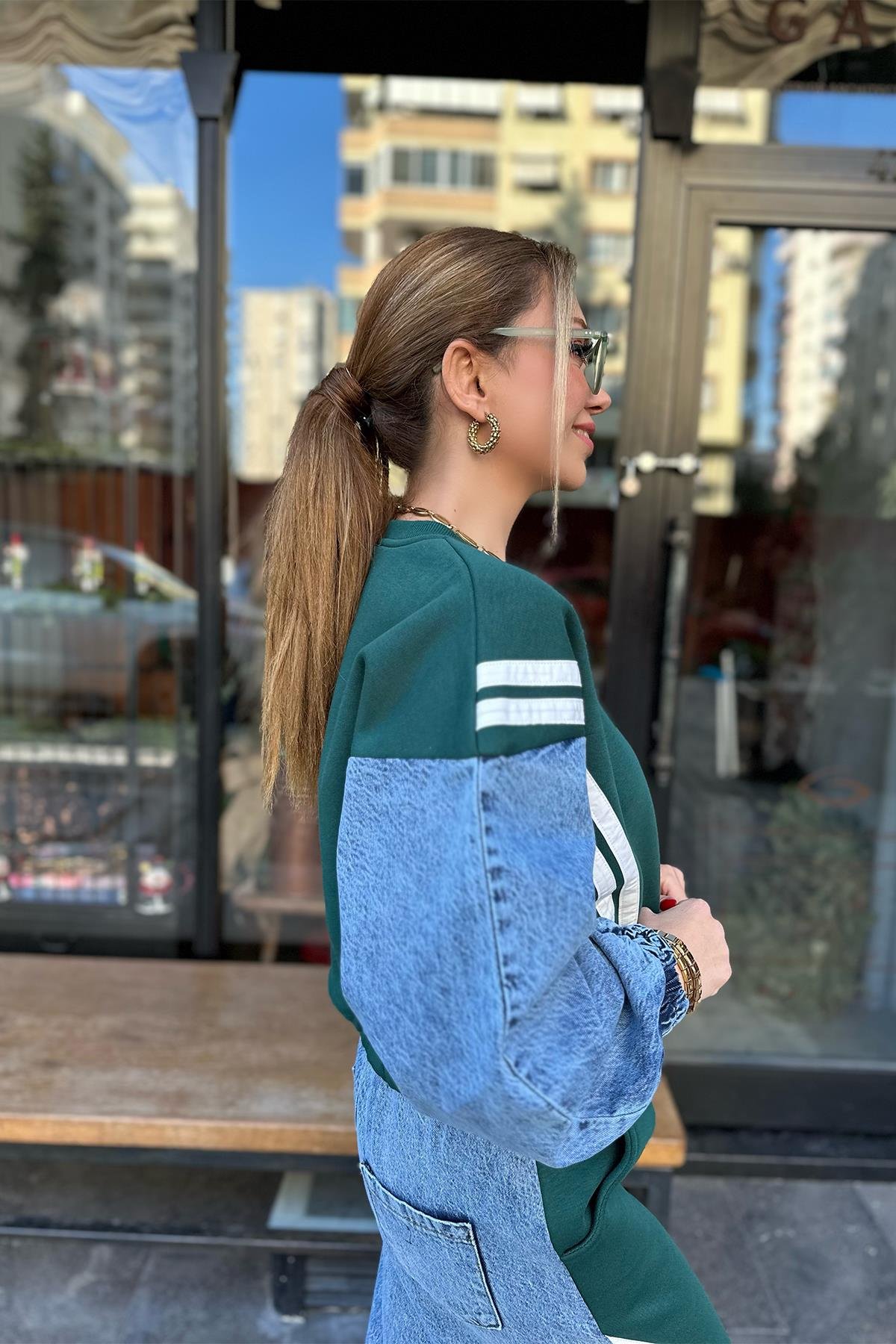 Yeşil Kot Detaylı Tasarım Pantolon Takım