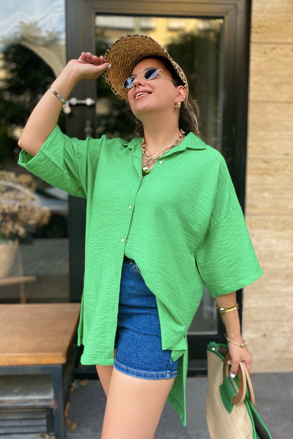 Yeşil Oversize Gömlek