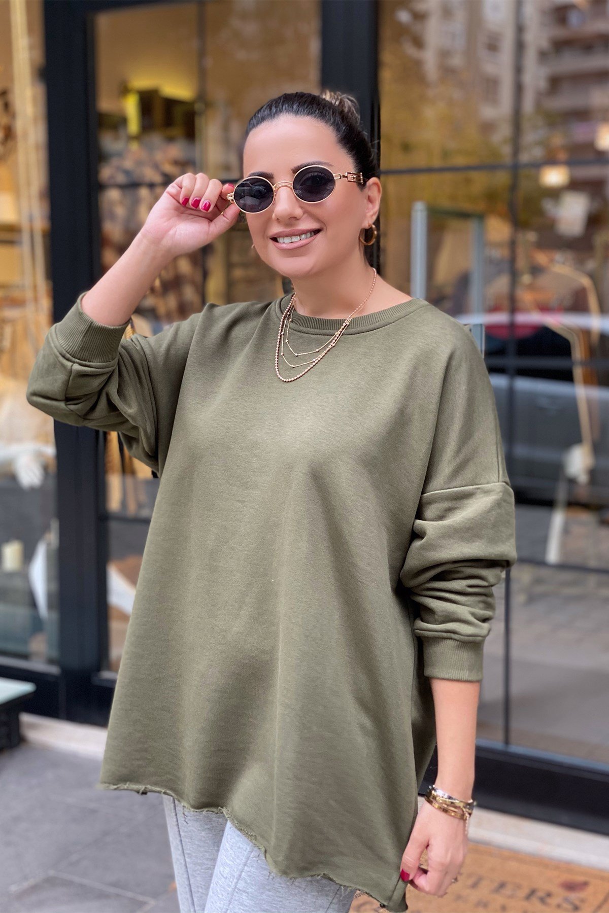 Yeşil Salaş Oversize Sweatshirt