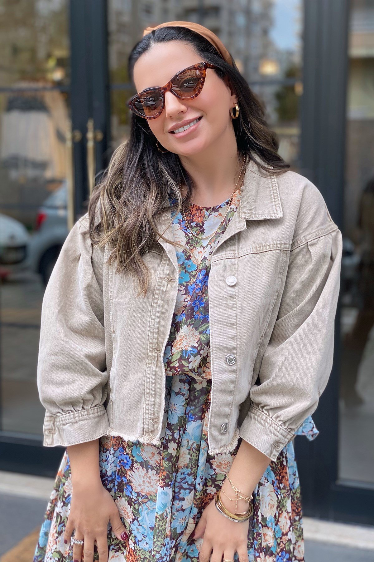 Yıkama Detaylı Bej Kot Ceket