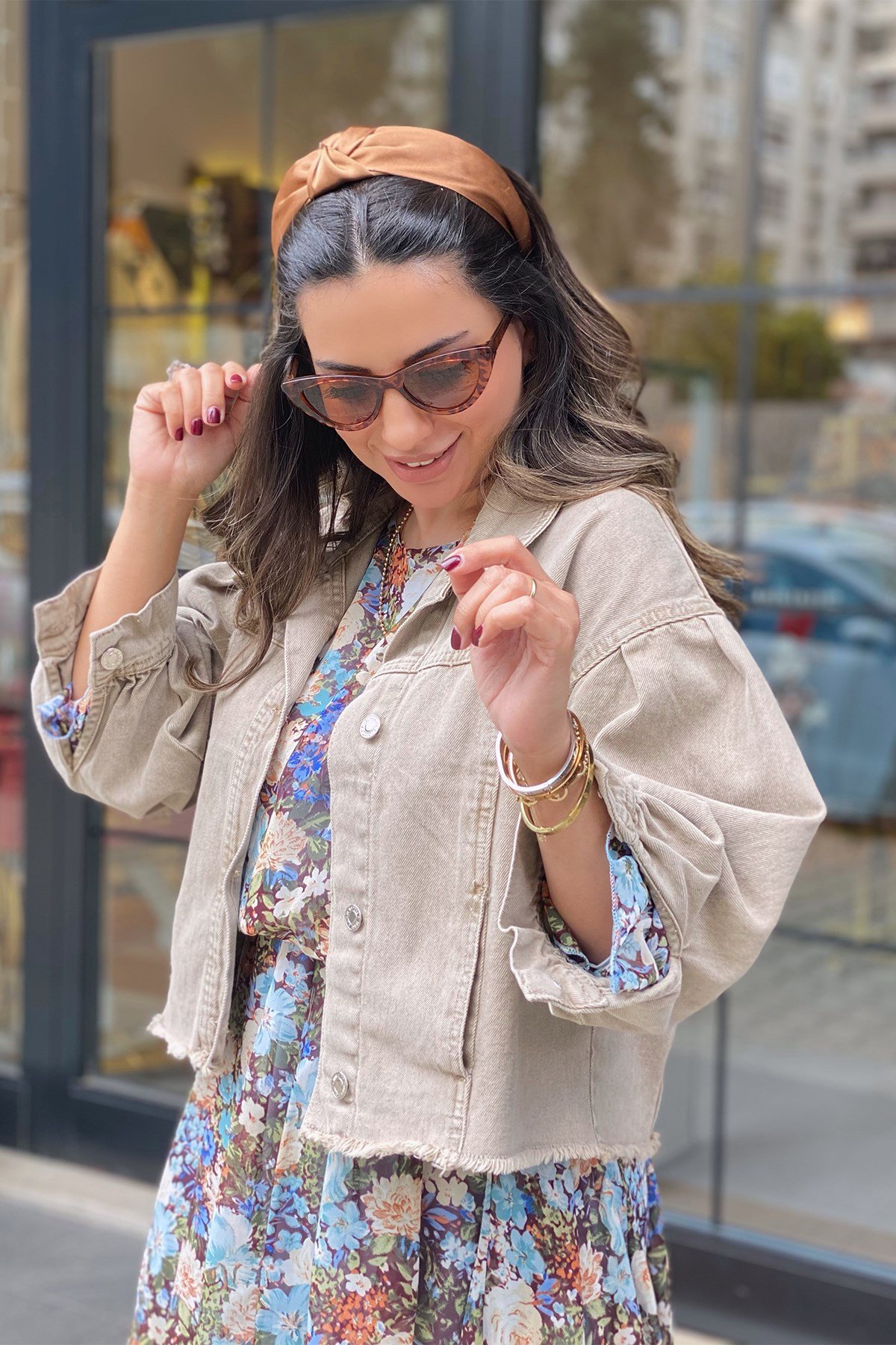 Yıkama Detaylı Bej Kot Ceket