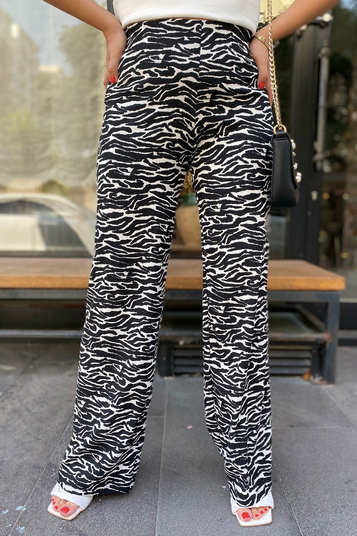 Zebra Desen Bol Paça Pantolon 