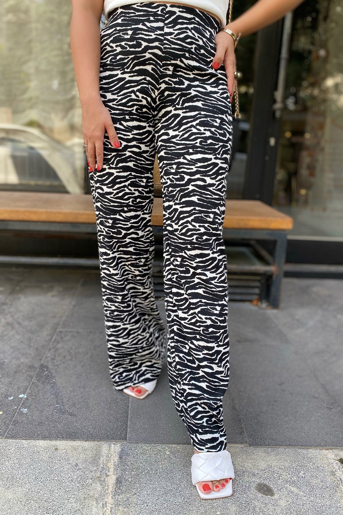 Zebra Desen Bol Paça Pantolon 