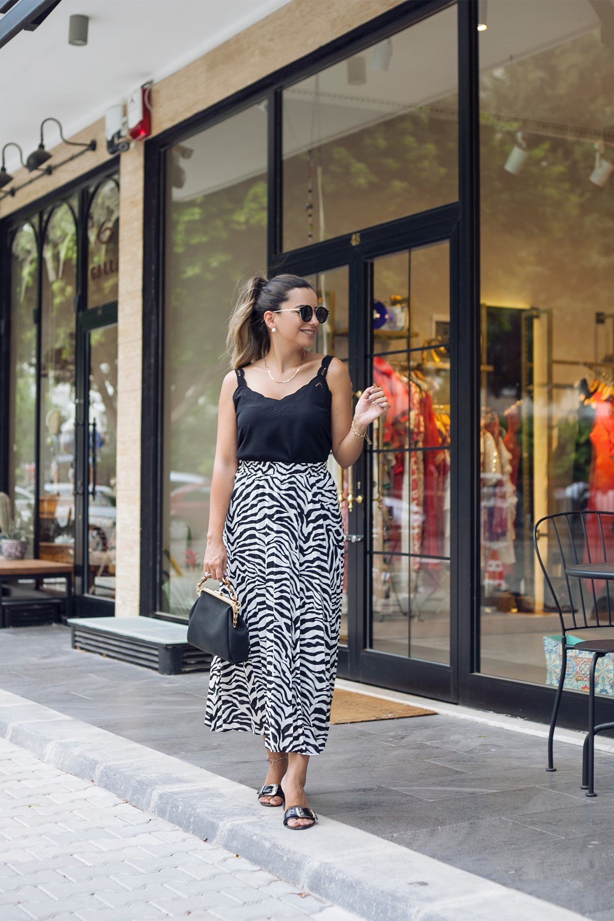 Zebra Desen Pliseli Etek
